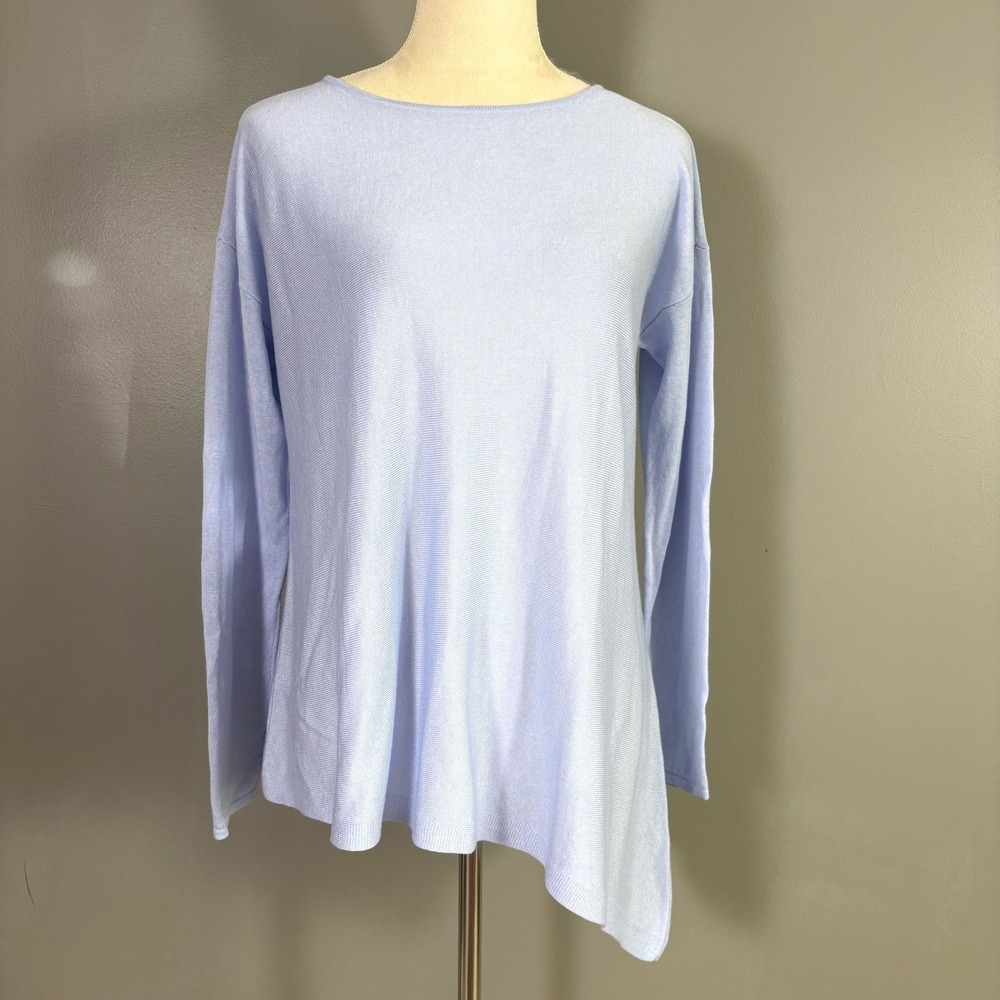 Eileen Fisher Sweater Wool Blend S/P Ice‎ Blue Asymmetrical Boho Lagenlook Soft